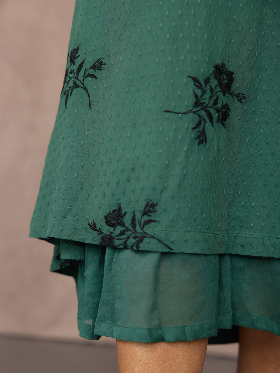 Lucy Embroidered Long Sleeve Dress - Green & Black
