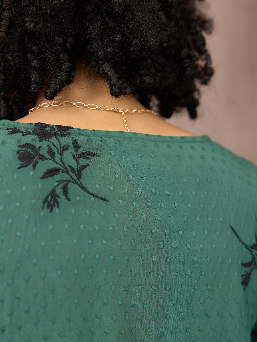 Lucy Embroidered Long Sleeve Dress - Green & Black