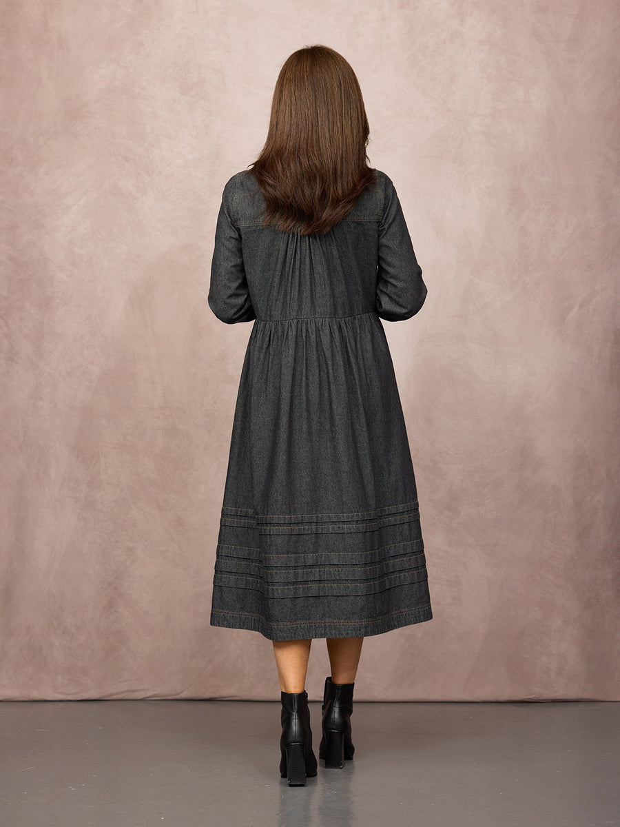 Lara Tuck Detail Denim Dress - Charcoal