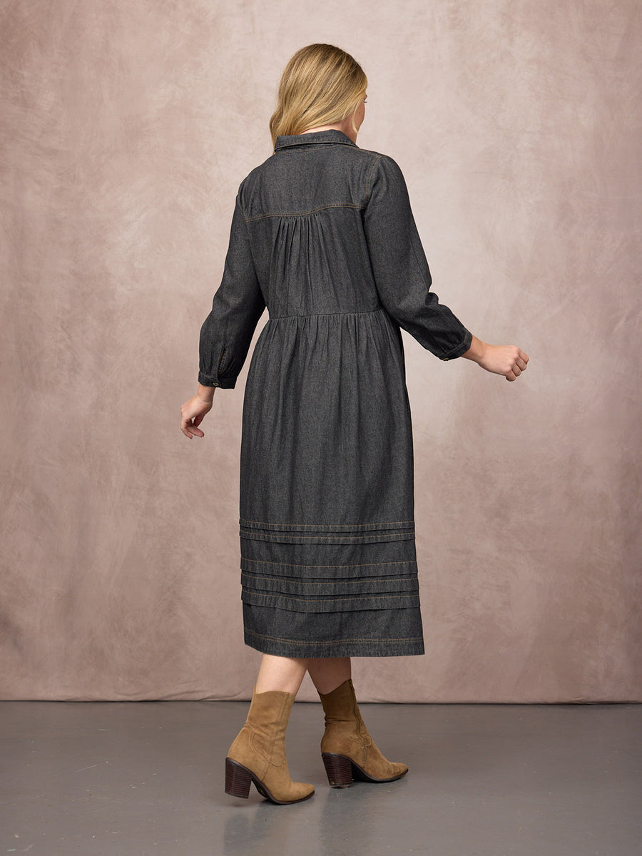 Lara Tuck Detail Denim Dress - Charcoal