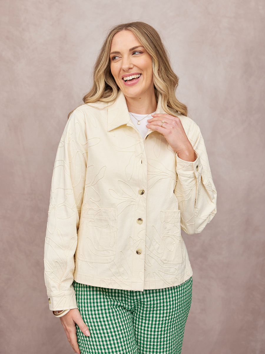 Lizzie Embroidered Summer Jacket - Cream