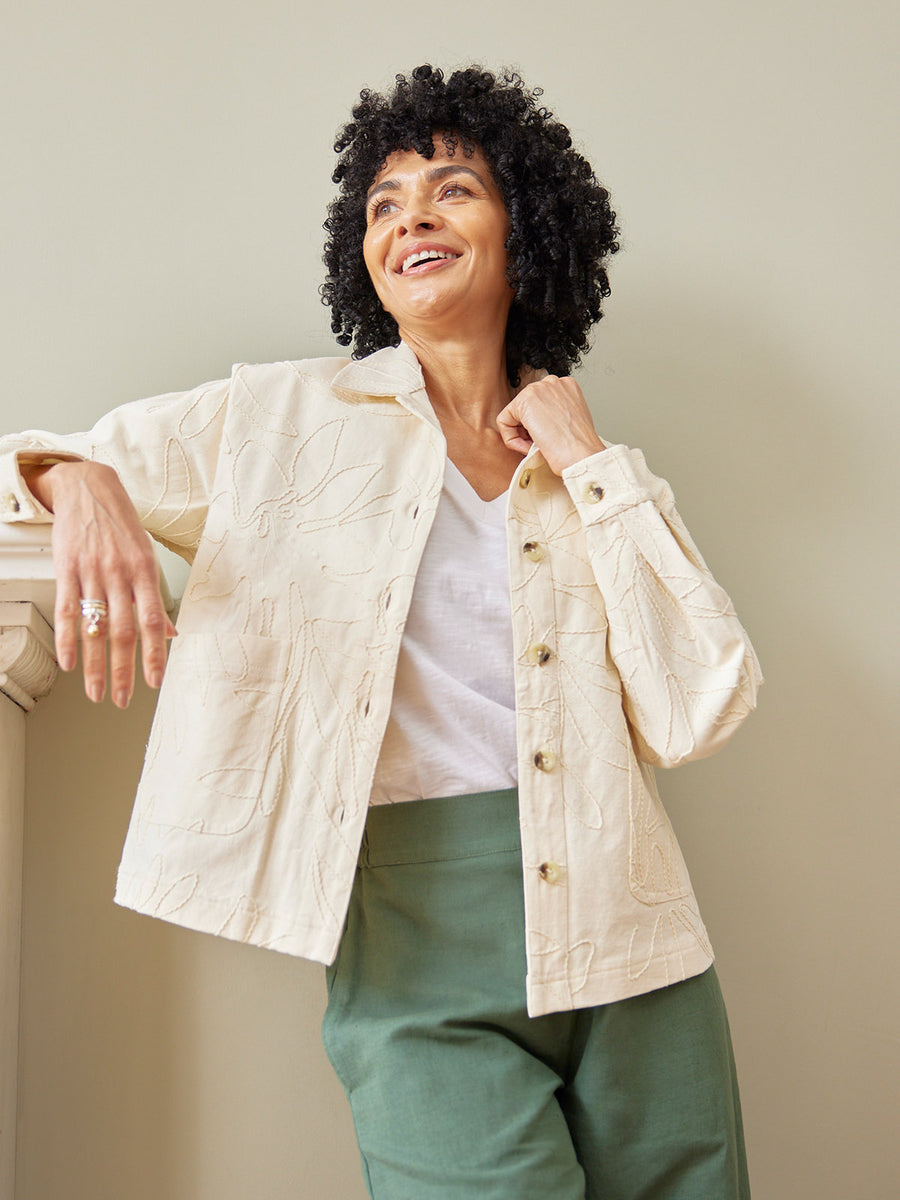 Lizzie Embroidered Summer Jacket - Cream