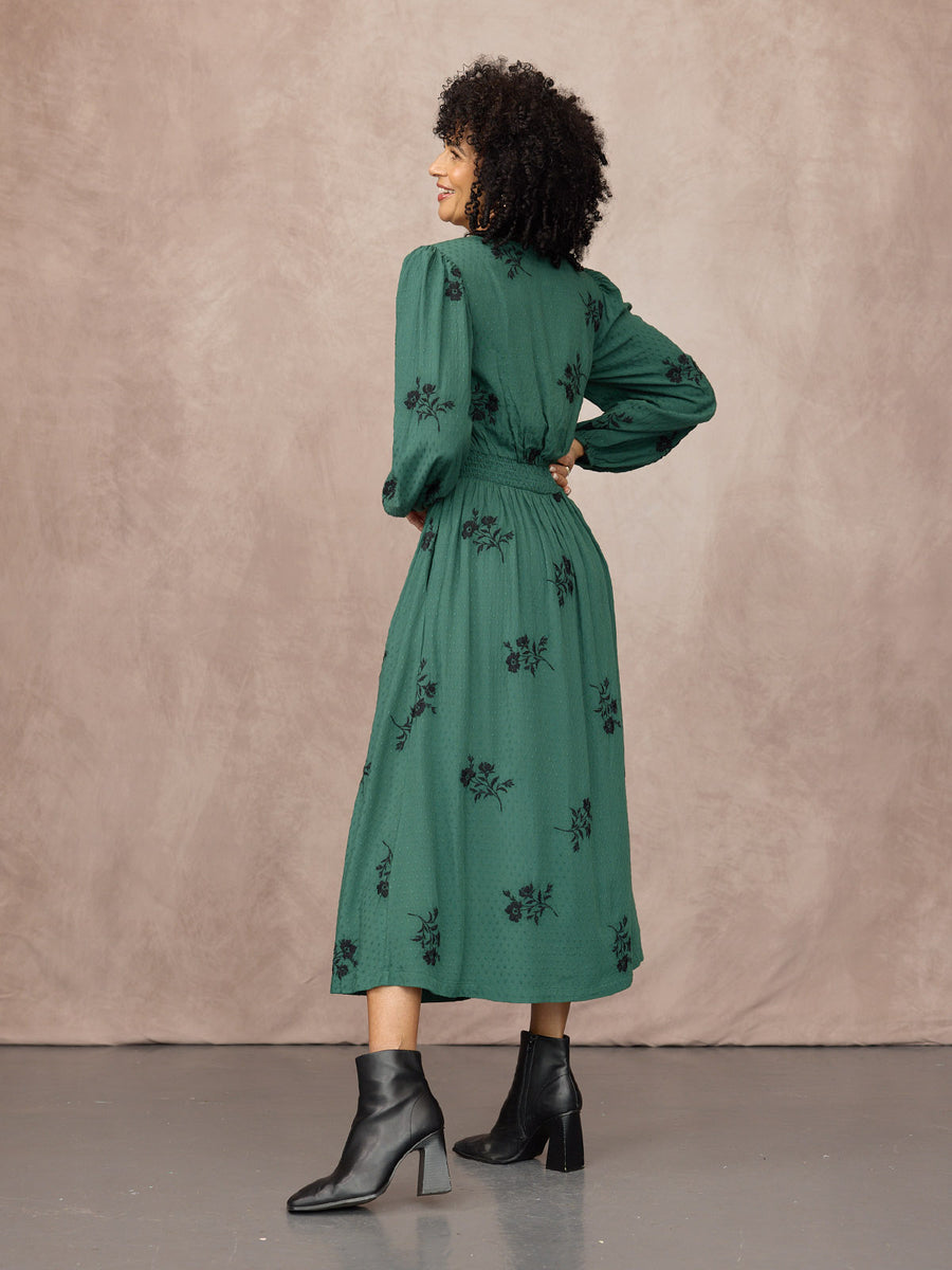 Lucy Embroidered Long Sleeve Dress - Green & Black
