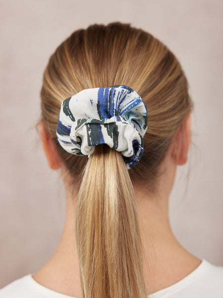 India - Hair Scrunchie - Navy Ikat