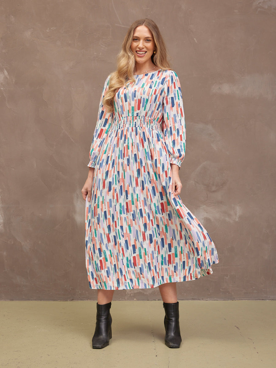 Vera Midi Dress - Brushstroke