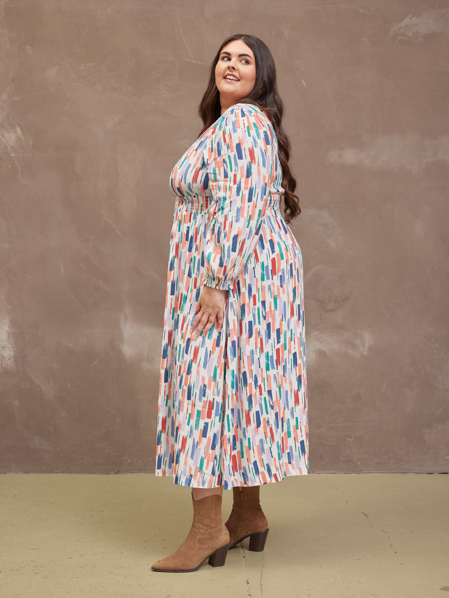 Vera Midi Dress - Brushstroke