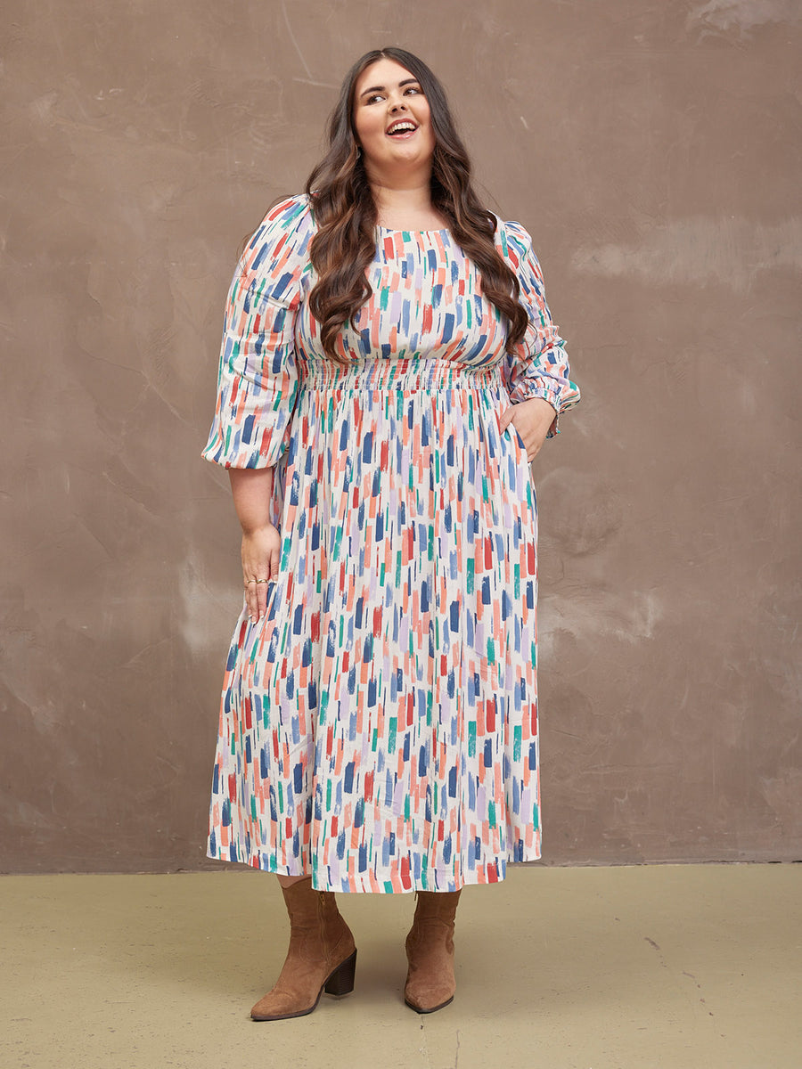 Vera Midi Dress - Brushstroke