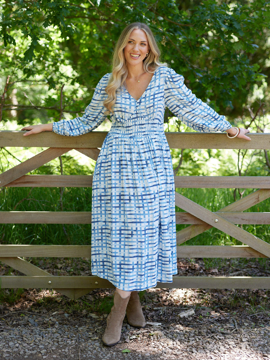 long sleeve blue and white dress Provence Bloom Long Sleeve Maxi Dress Floral Blue