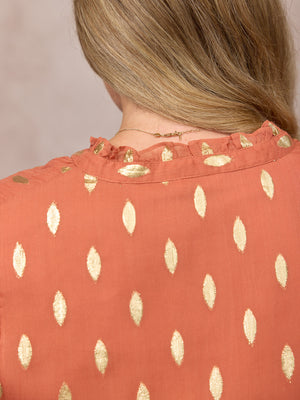 Gloria Shirred Waist Lurex Peplum Top - Cinnamon & Gold