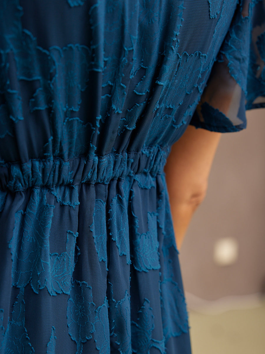 Helena Short Sleeve Jacquard Dress - Floral