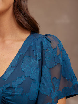 Helena Short Sleeve Jacquard Dress - Floral