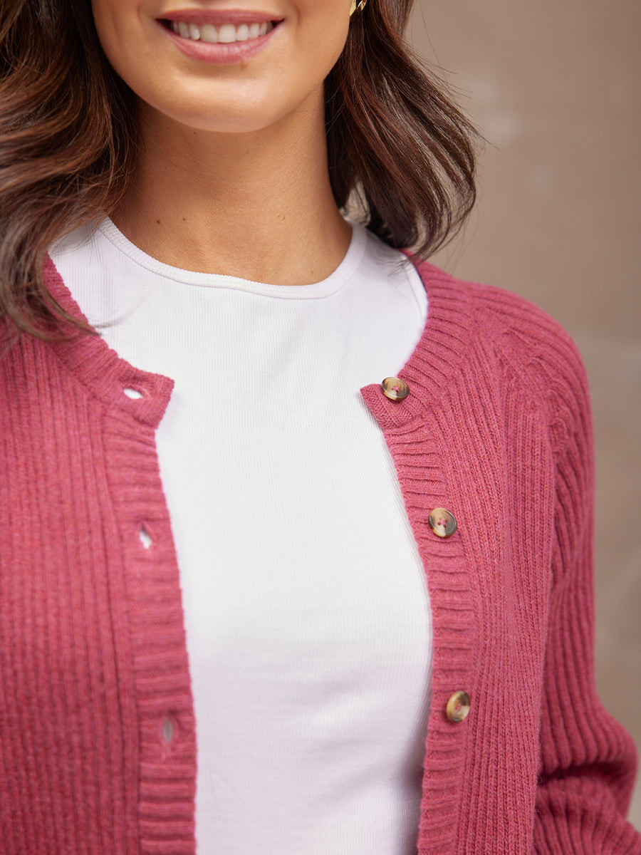 Margot Lambswool Rib Cardigan - Raspberry Pink