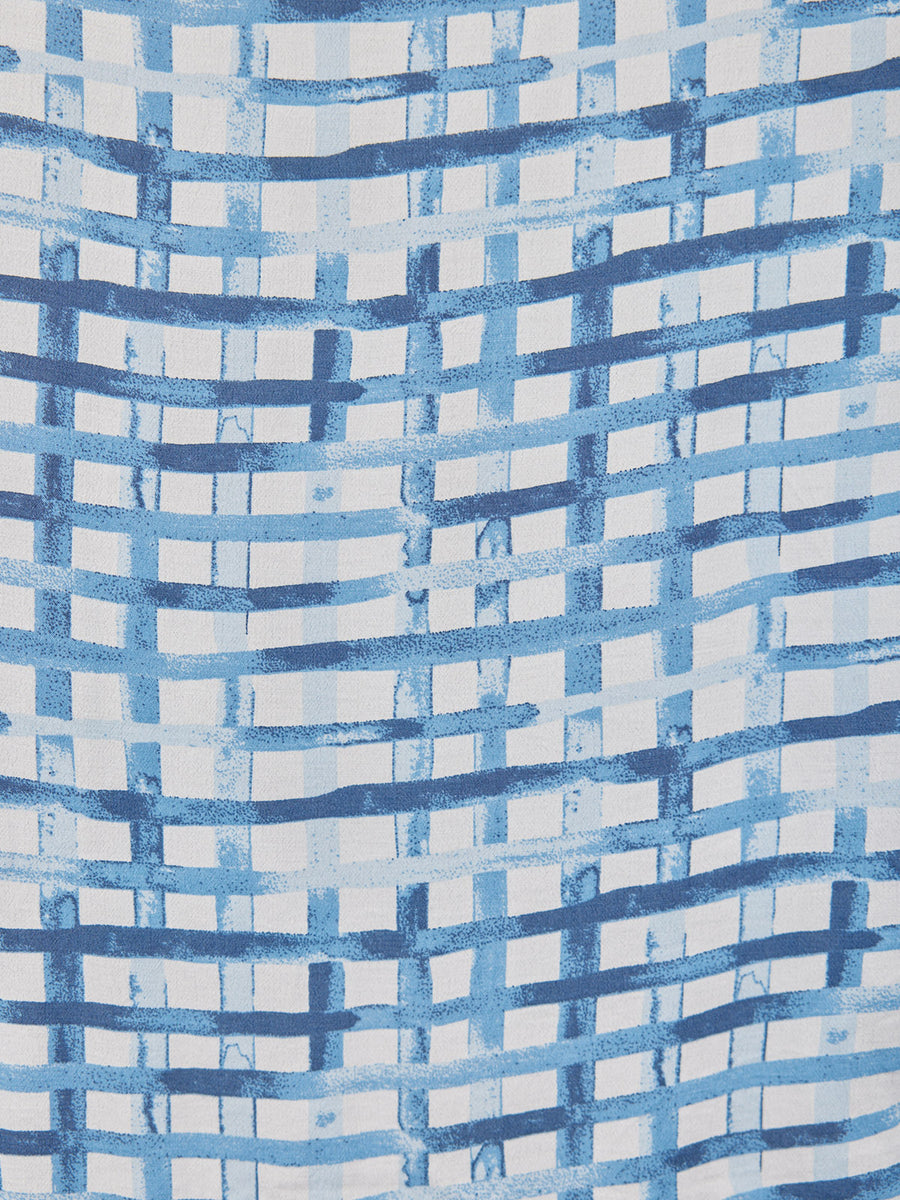 Maddie V-Neck Long Sleeve Dress - Geometric Blue & White Print