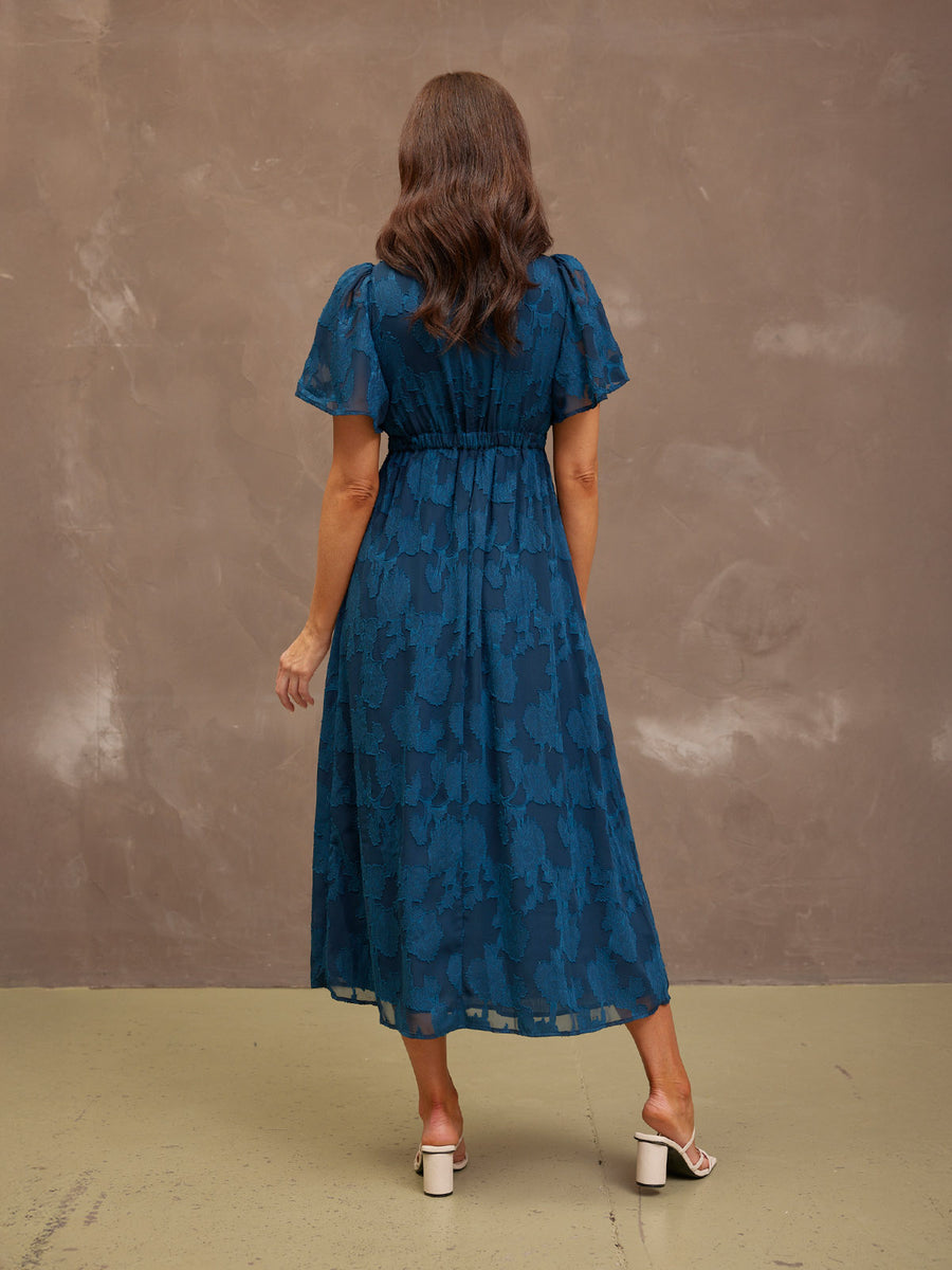 Helena Short Sleeve Jacquard Dress - Floral