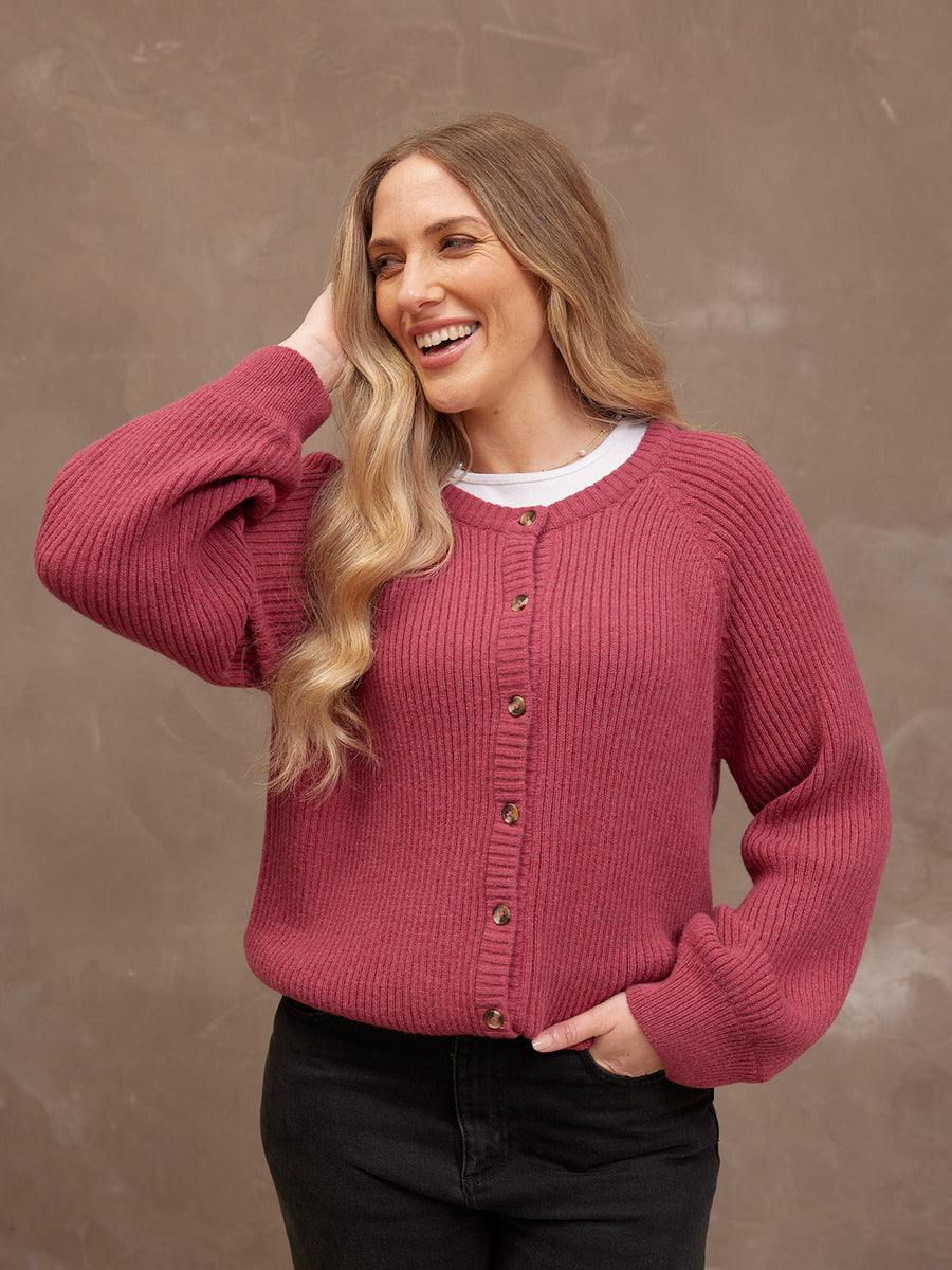 Margot Lambswool Rib Cardigan - Raspberry Pink