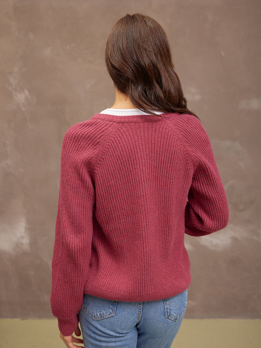 Margot Lambswool Rib Cardigan - Raspberry Pink
