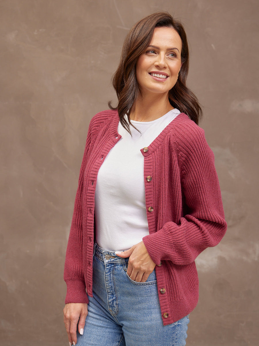 Margot Lambswool Rib Cardigan - Raspberry Pink