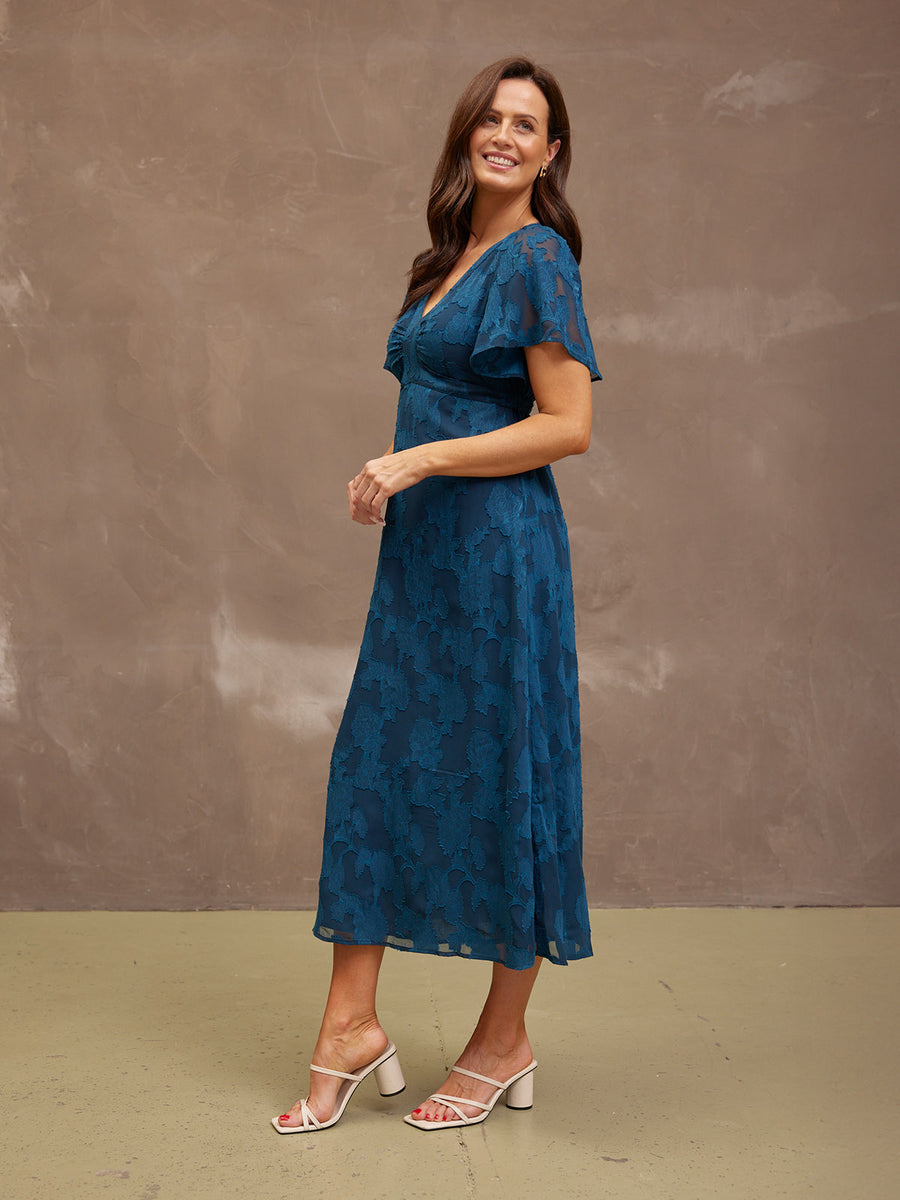 Helena Short Sleeve Jacquard Dress - Floral