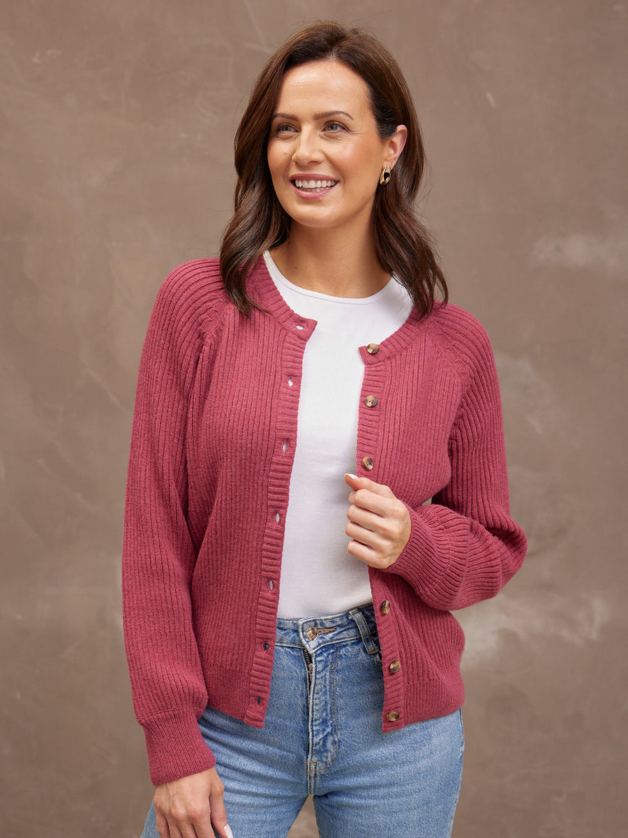 Margot Lambswool Rib Cardigan - Raspberry Pink