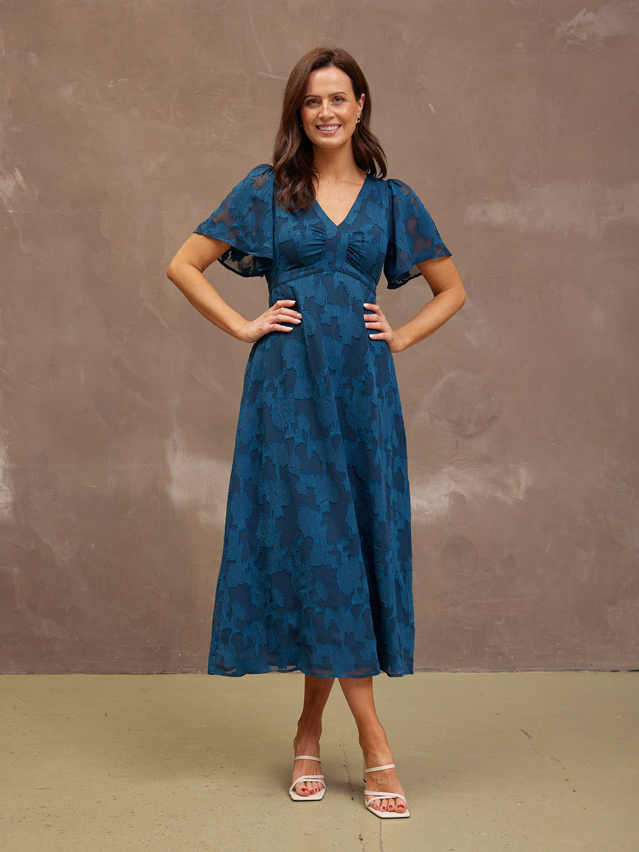 Helena Short Sleeve Jacquard Dress - Floral