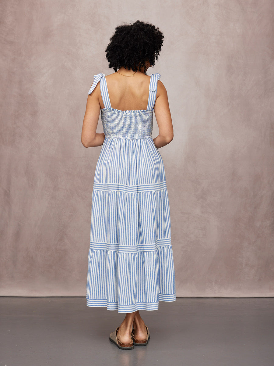 Joan Bow Strap Dress - Blue & White Stripe This is Unfolded Joan Bow Strap Dress - Blue & White Stripe This is Unfolded