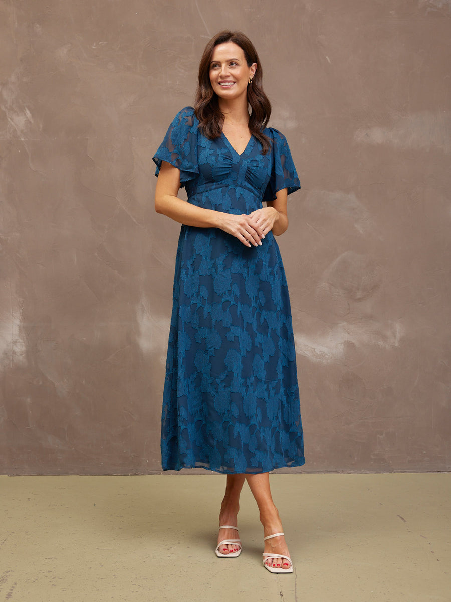 Helena Short Sleeve Jacquard Dress - Floral