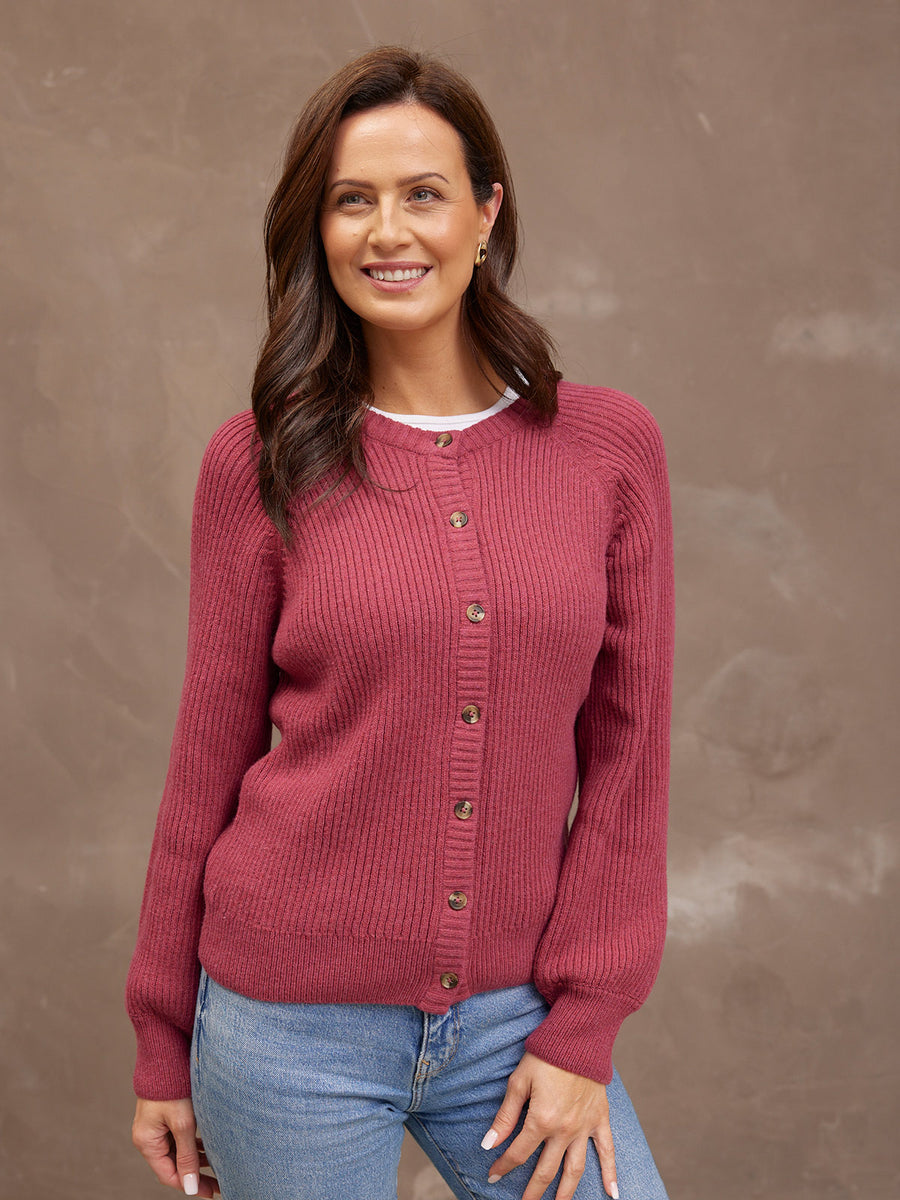 Margot Lambswool Rib Cardigan - Raspberry Pink