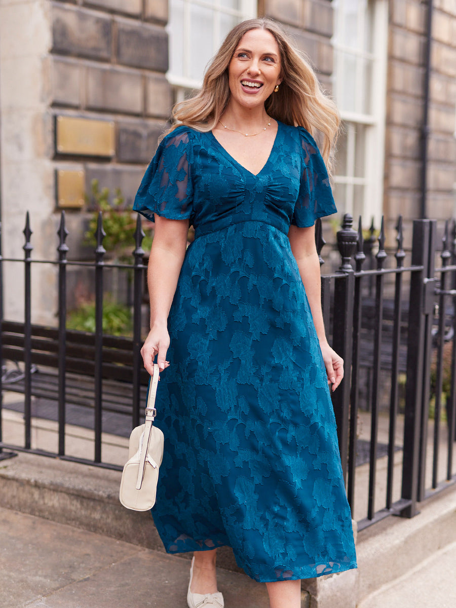 Helena Short Sleeve Jacquard Dress - Floral