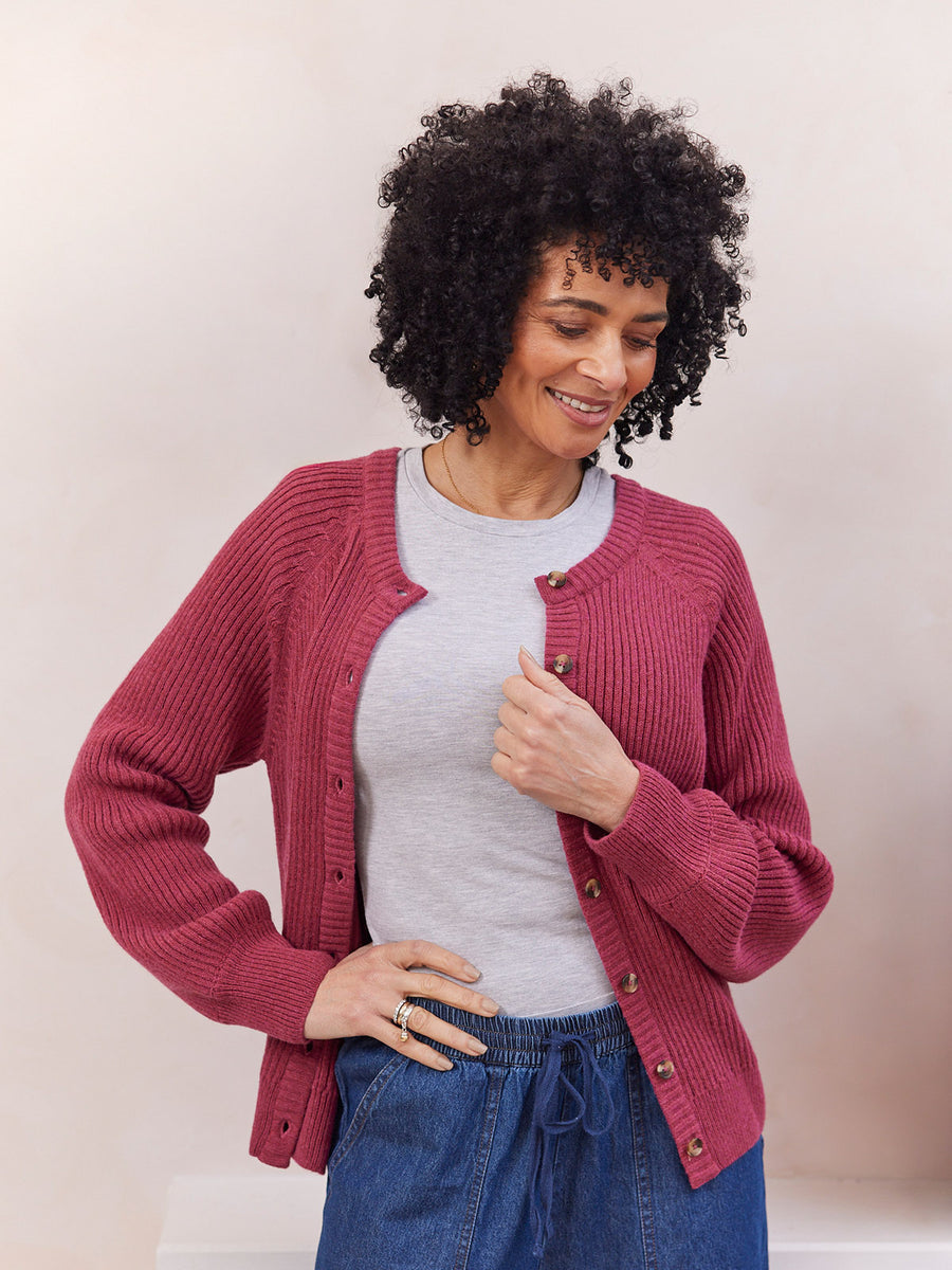 Margot Lambswool Rib Cardigan - Raspberry Pink