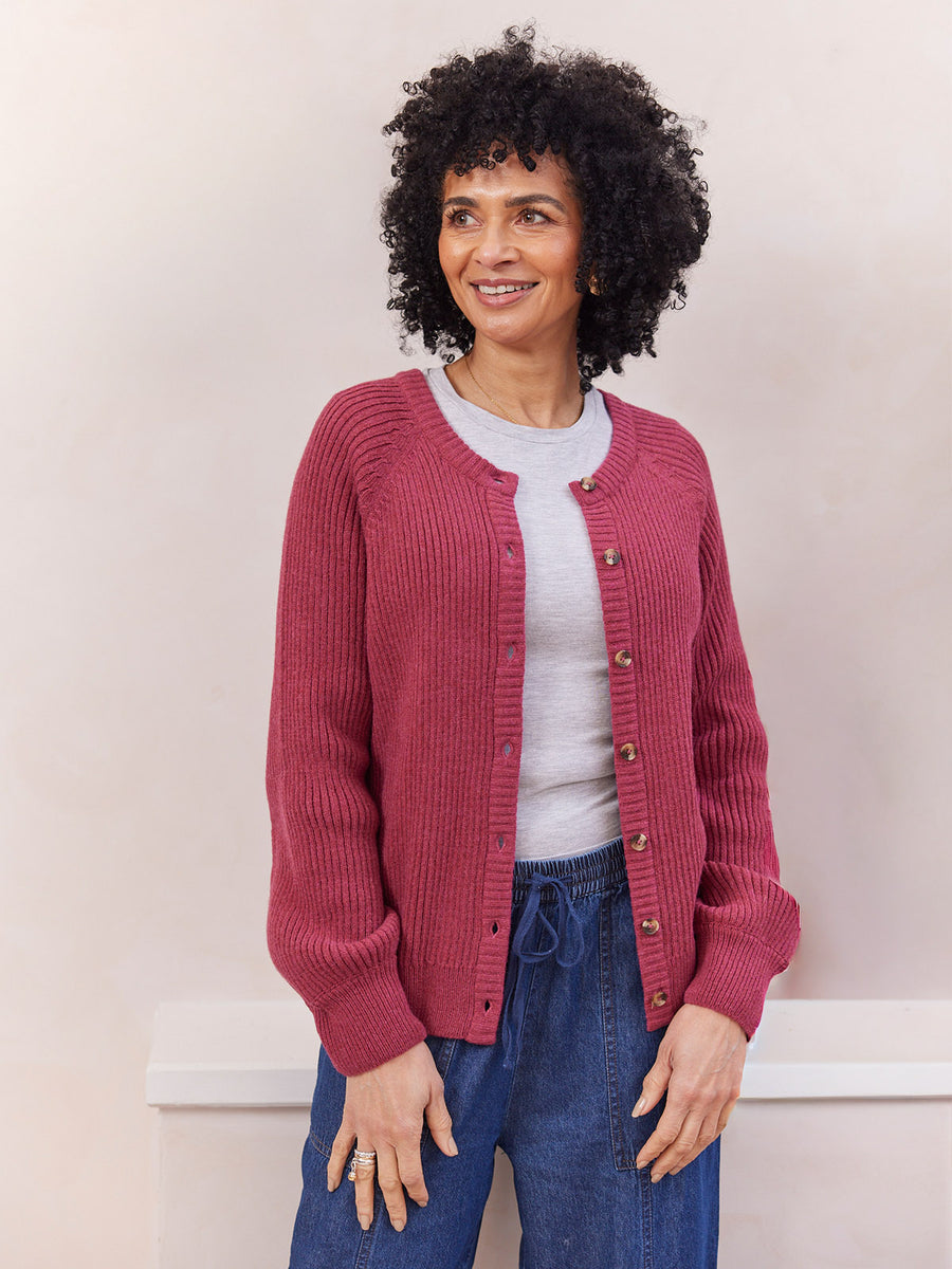 Margot Lambswool Rib Cardigan - Raspberry Pink