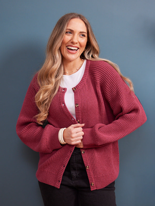 Margot Lambswool Rib Cardigan - Raspberry Pink