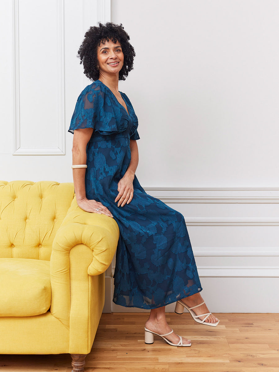 Helena Short Sleeve Jacquard Dress - Floral