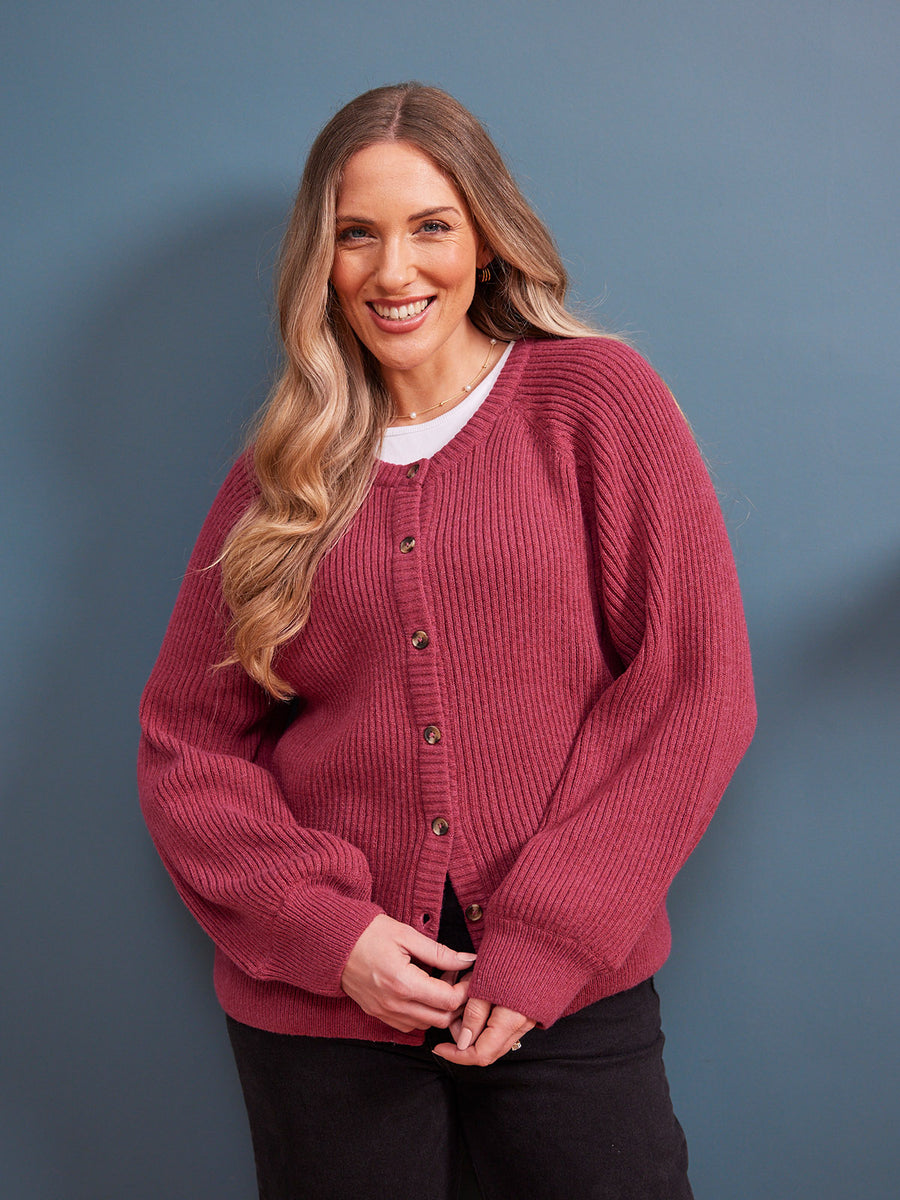 Margot Lambswool Rib Cardigan - Raspberry Pink