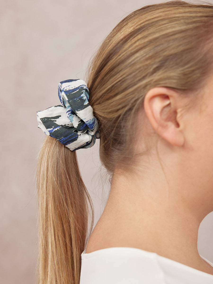 India - Hair Scrunchie - Navy Ikat