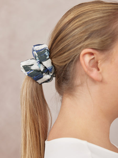 India - Hair Scrunchie - Navy Ikat