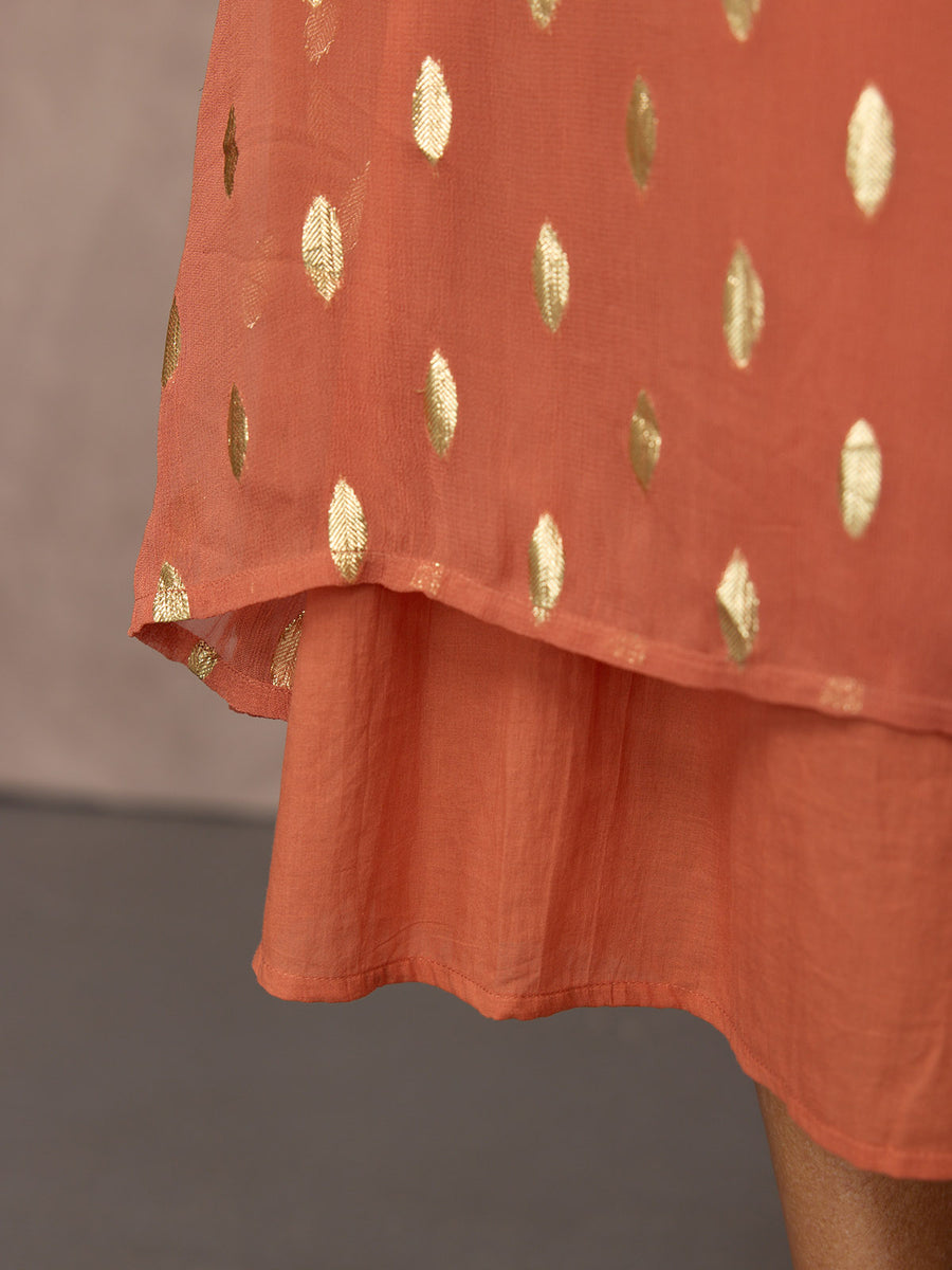 Helena Elbow Length Sleeve Lurex Dress - Cinnamon & Gold