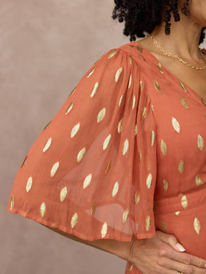 Helena Elbow Length Sleeve Lurex Dress - Cinnamon & Gold