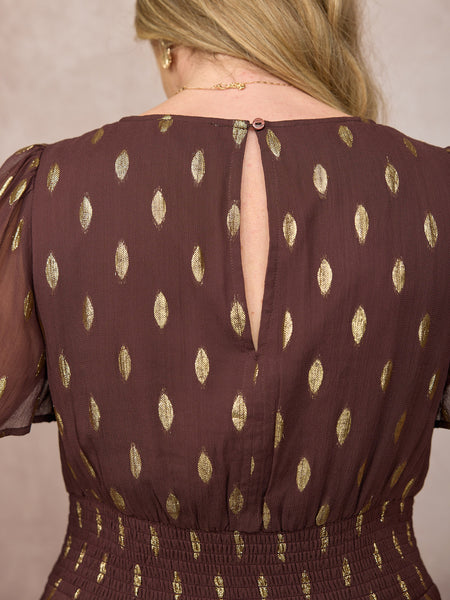 Shelly V-Neck Lurex Jumpsuit - Chocolate & Gold