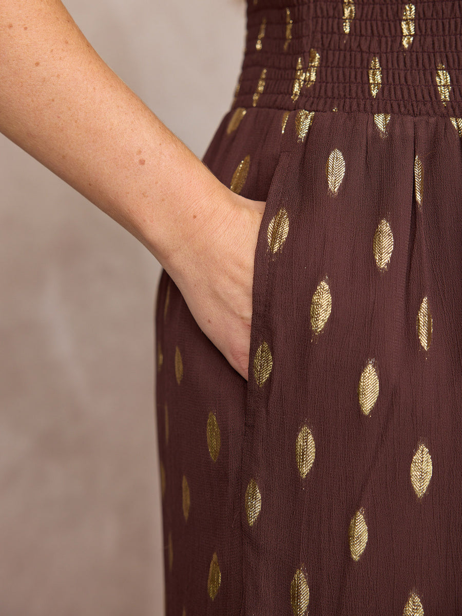 Shelly V-Neck Lurex Jumpsuit - Chocolate & Gold