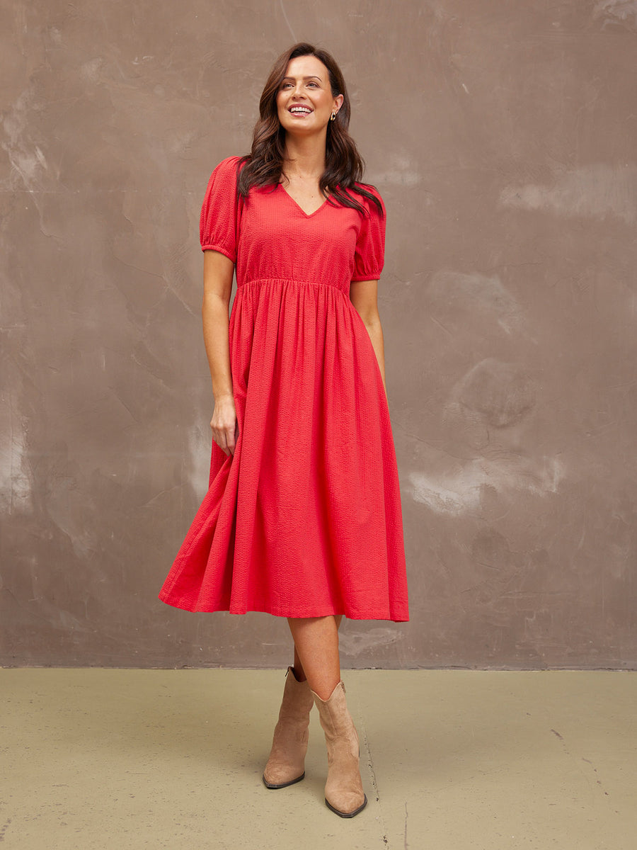 Marilyn Seersucker Dress - Red