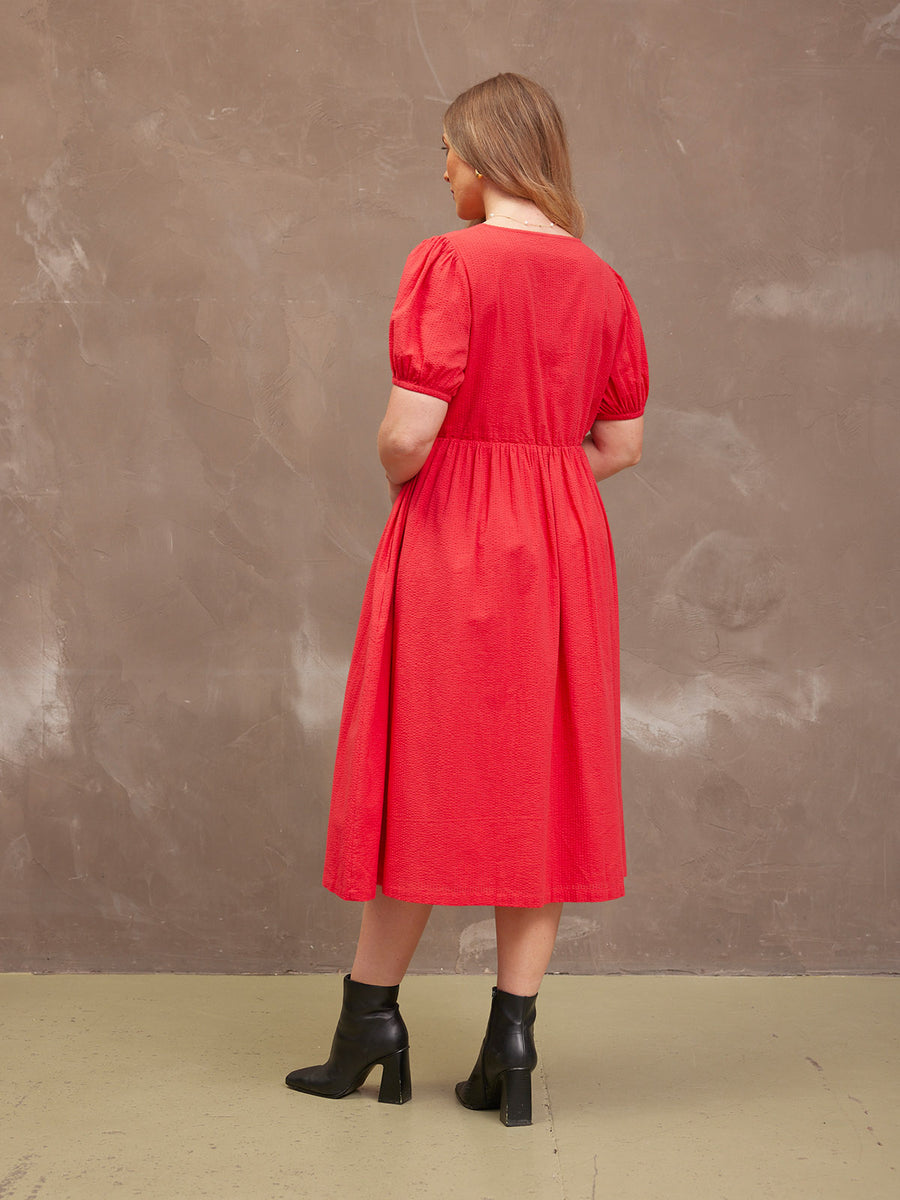 Marilyn Seersucker Dress - Red
