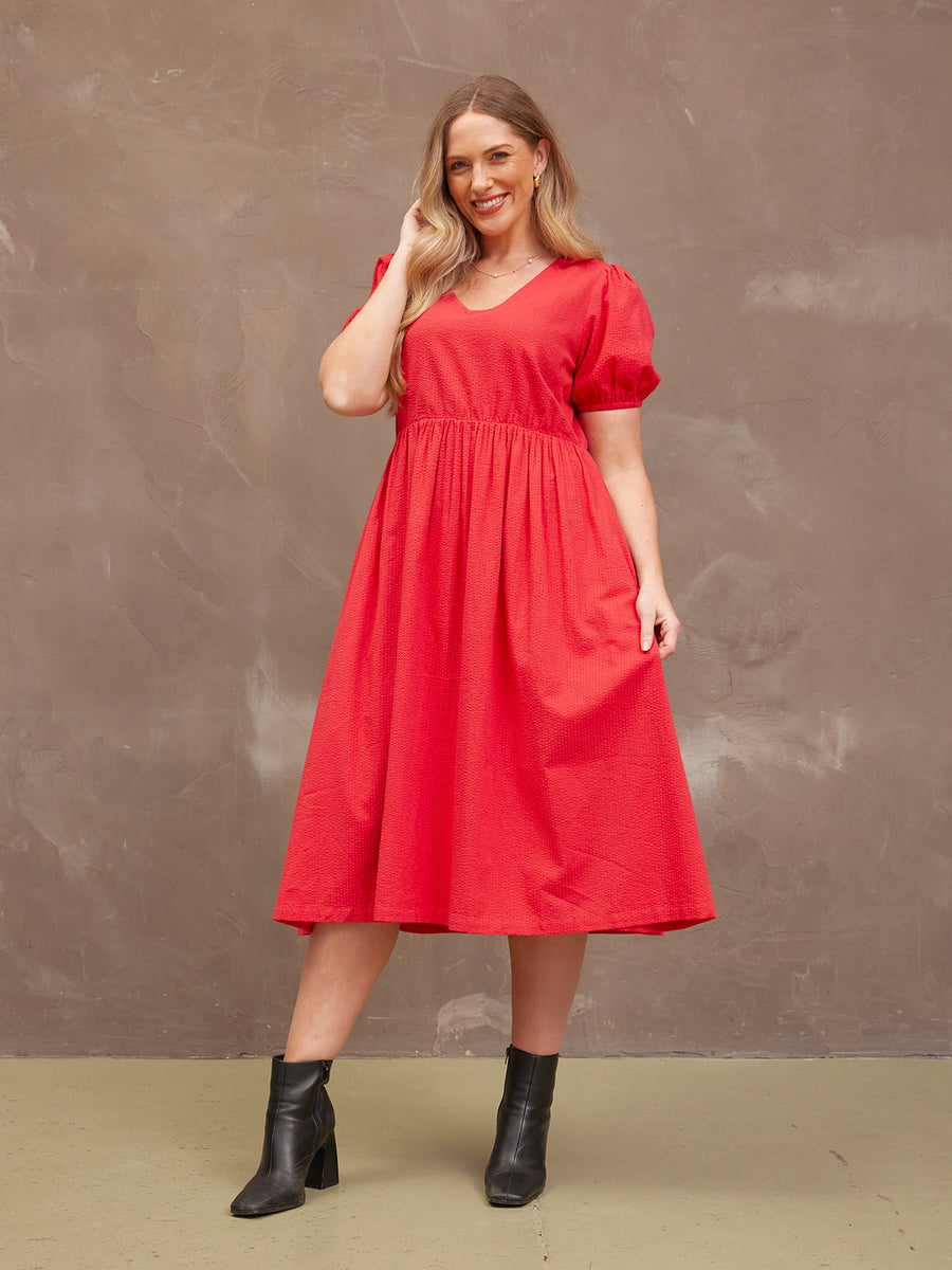 Marilyn Seersucker Dress - Red