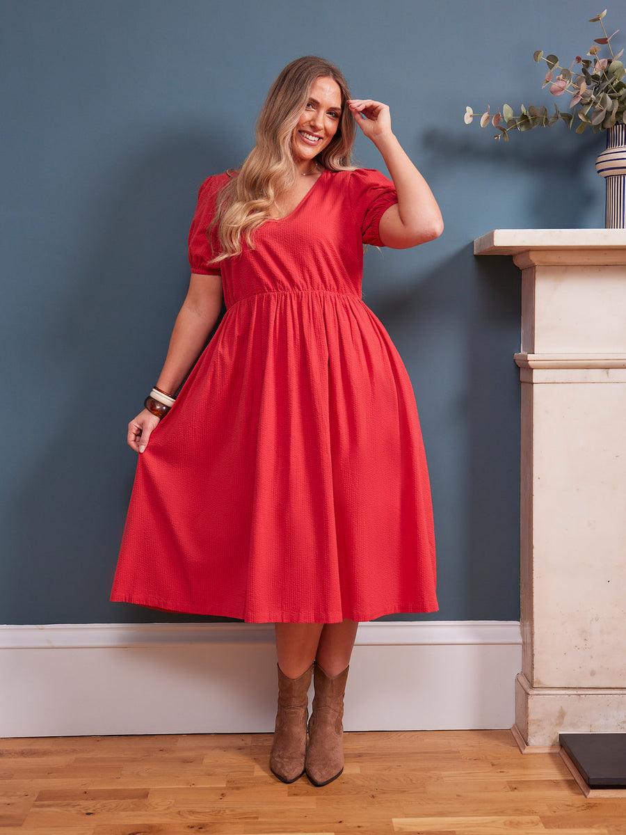 Marilyn Seersucker Dress - Red