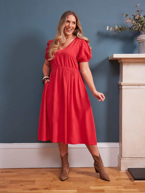 Marilyn Seersucker Dress - Red