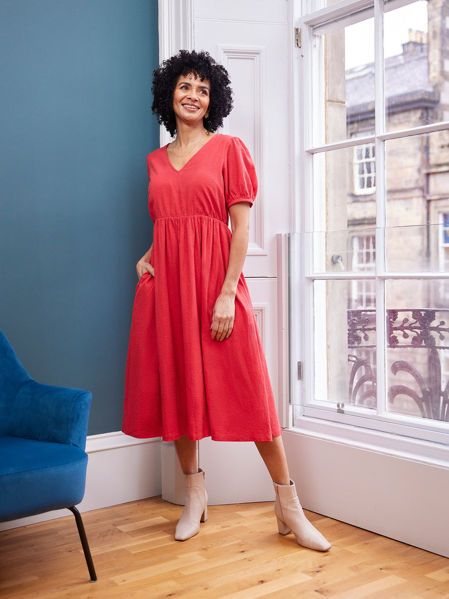 red seersucker dress Miriam Red Seersucker Dress This is Unfolded