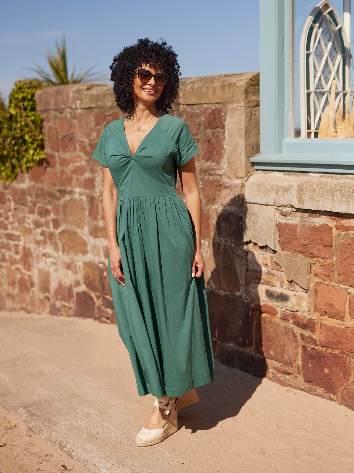 green knot dress Green Ribbed Midi Dress main image 1