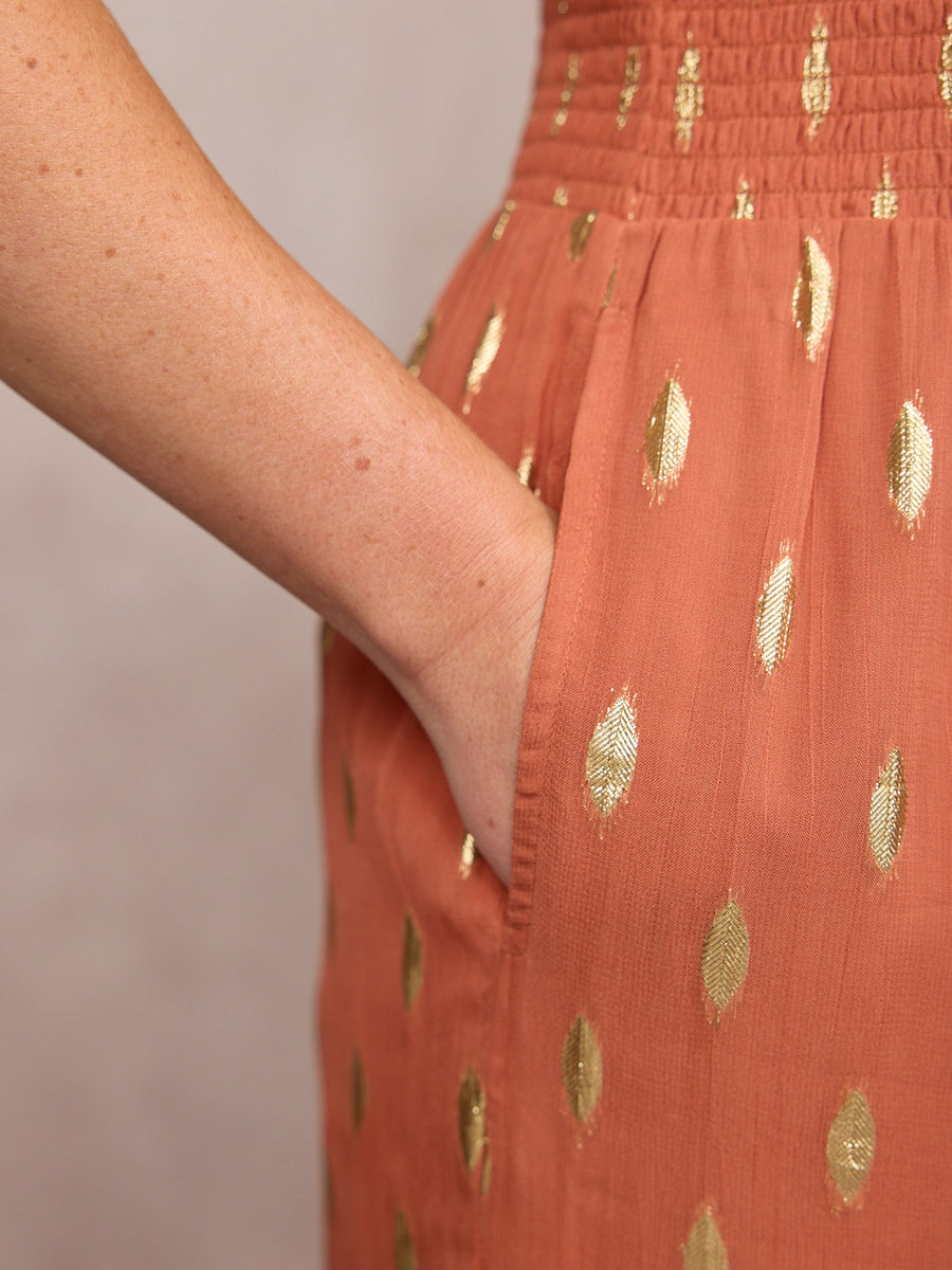 Shelly V-Neck Lurex Jumpsuit - Cinnamon & Gold