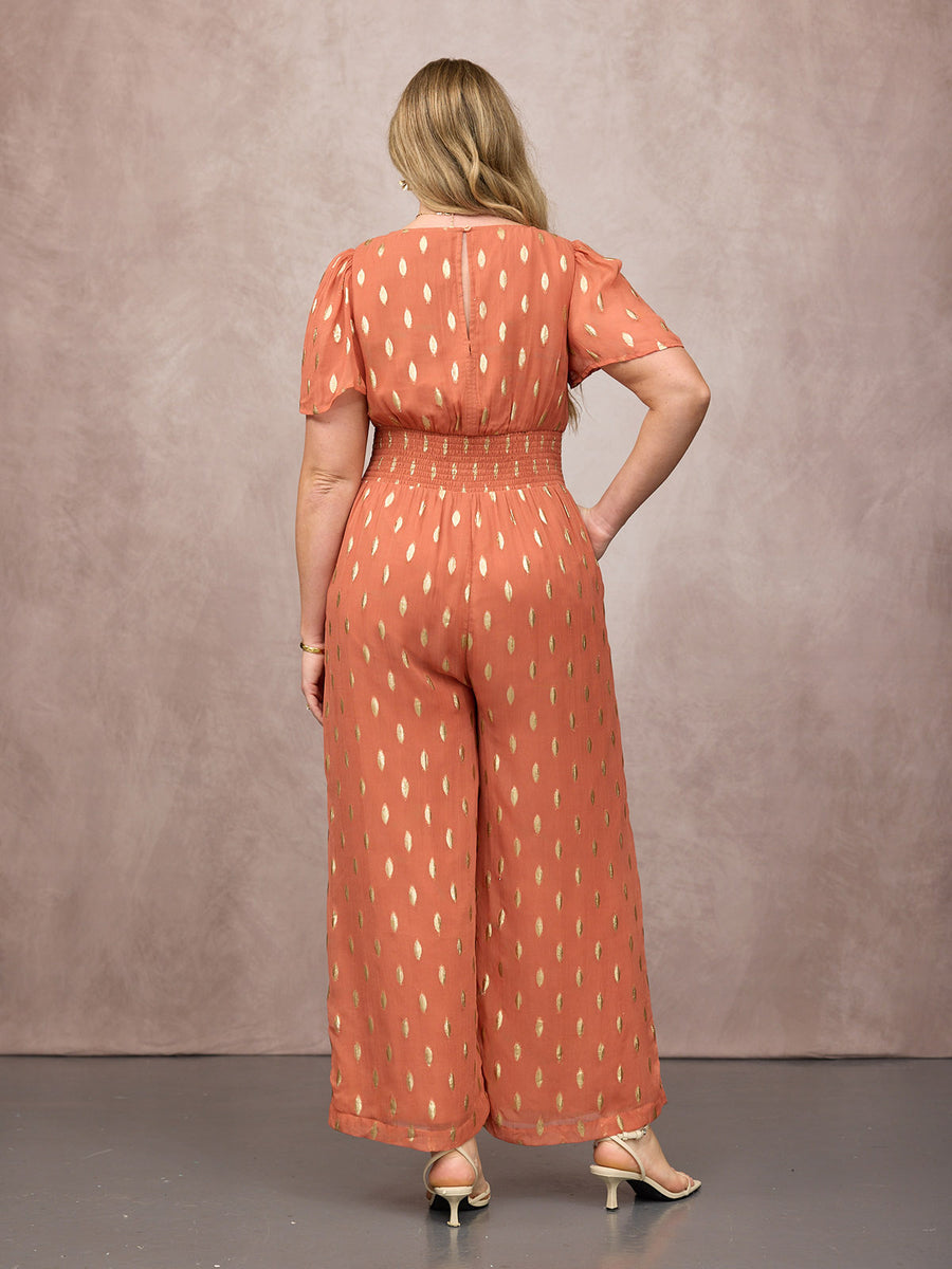 Shelly V-Neck Lurex Jumpsuit - Cinnamon & Gold