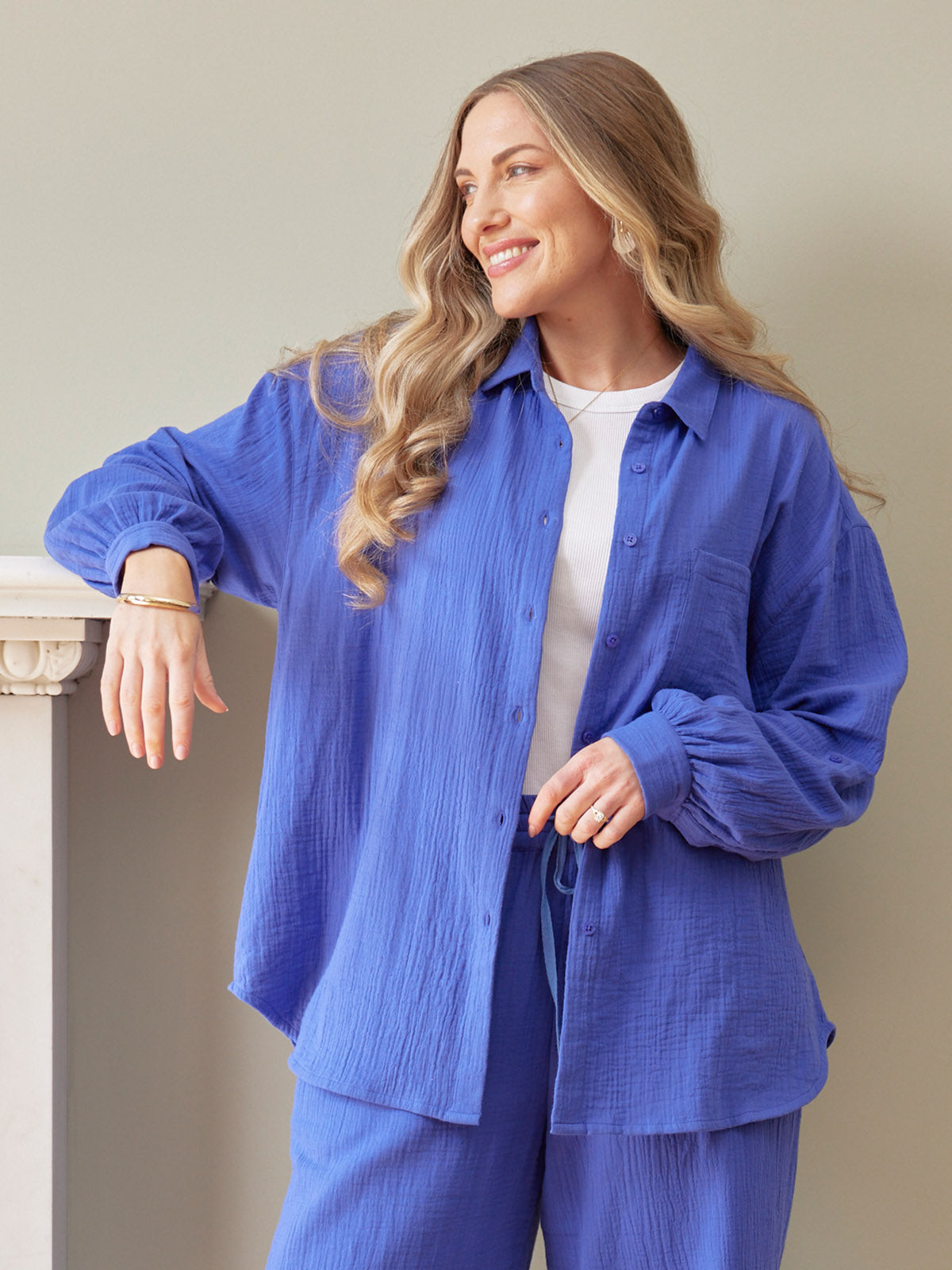 Deborah Oversized Cotton Crinkle Shirt - Cobalt Blue – This is