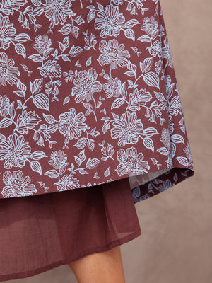 Leah Angel Sleeve Dress - Brown & Blue Floral Print